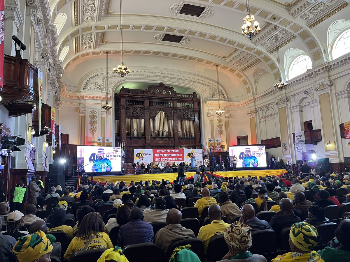 CrispianOlver's tweet image. It’s thrilling to be here in Joburg City Hall celebrating the 40th anniversary of the United Democratic Front. This is a real moment to remember the democratic and non-racial values the UDF stood for, and celebrate the inclusive broad-front politics it championed #UDF40