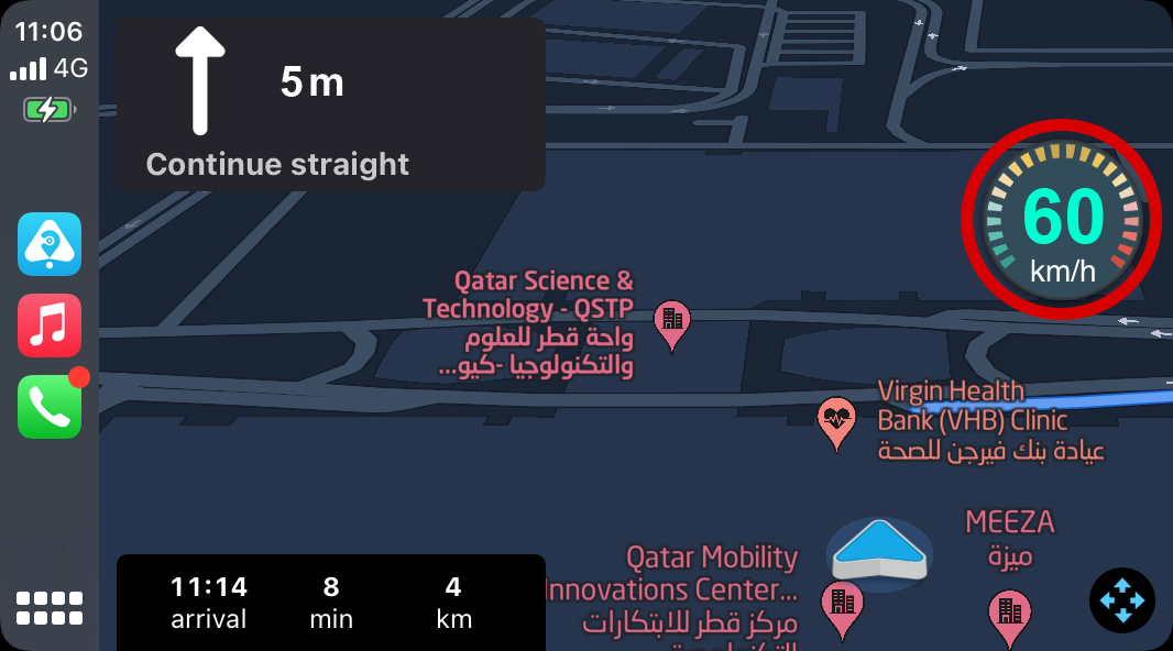 WainAppQatar's tweet photo. It is in Wain! CarPlay app offers dark mode maps, speedometer in navigation, as well as speed camera visibility on map.

It is in Wain!

الآن في وين! تطبيق وين نسخة الكار بلاي توفر الخرائط الداكنة، عداد السرعة أثناء الملاحة، كاميرات السرعة على الخريطة.

كل هذا و أكثر، تجده في وين!
Download now:
https://t.co/v4OHNCu8cz

#qatar #doha #maps #CarPlay