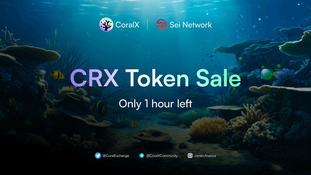 🔱 CRX IDO: Only 1 hour left!

⌛ Start Time: 13:00 UTC today
👉 Join the IDO here: app.coralx.finance/launchpad/

Here are some crucial details about the $CRX Token:

🪙 Token Name: CoralX Token
🪙 Ticker: $CRX
🪙 Total Supply: 5,000,000 CRX
🪙 Contract Address: