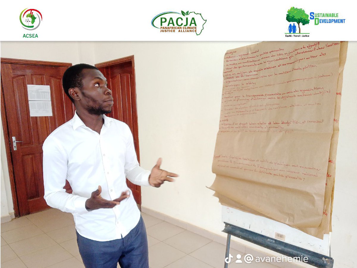 cavanoune's tweet photo. DIALOGUE RÉGIONAL ENTRE GROUPES DE JEUNES ET FEMMES SUR L'ADAPTATION CLIMATIQUE AU BÉNIN 🇧🇯 🌍-----🌳🌤️☀️🌀---

J'ai eu l'opportunité de présenter le fruit du réflexion de mon groupe sur les stratégies, tactiques et outils de plaidoyer pour élever le financement de l'adaptation. https://t.co/eSj6S3LCj4