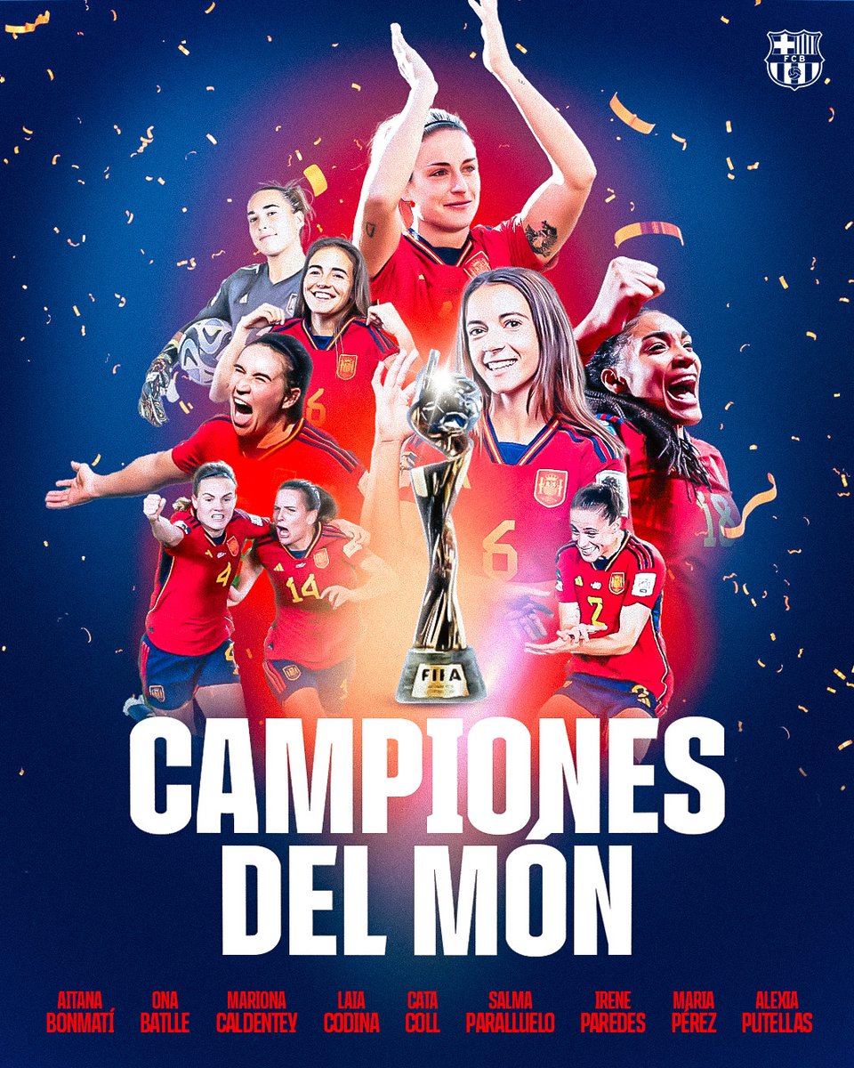 Les nostres blaugranes conquisten el món. Felicitats, campiones! 💙❤️ #FIFAWWC Our blaugranas take over the world! Congrats 🏆 Campeonas del mundo. ¡Felicidades!