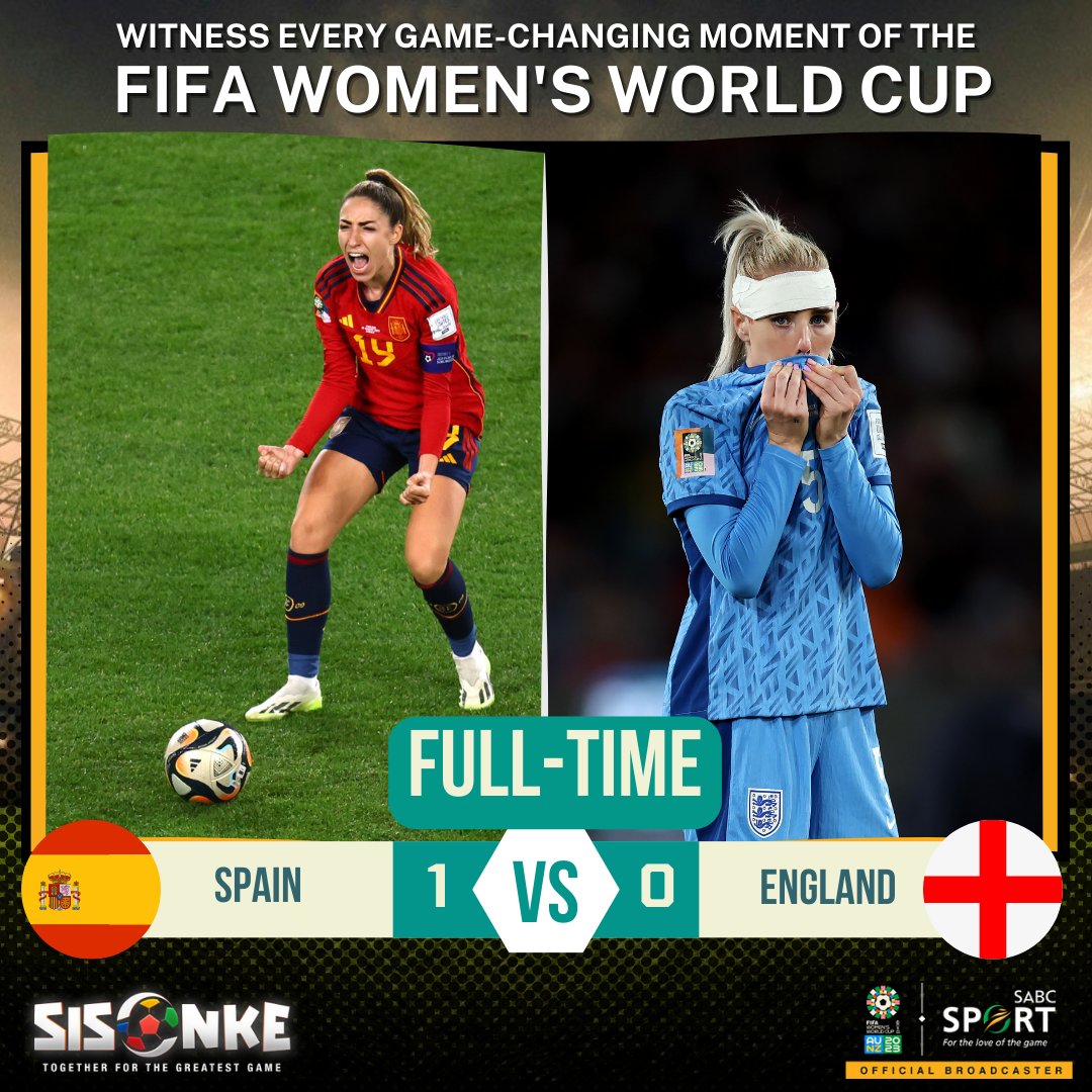 SABC_Sport's tweet photo. ⏹️ 𝔽𝕌𝕃𝕃-𝕋𝕀𝕄𝔼 ⏹️

#ESP ARE WORLD CHAMPIONS! 🥇

#SABCSportFootball #Sisonke #GameChangeHer #FIFAWWC https://t.co/Y7Y8y4BXck