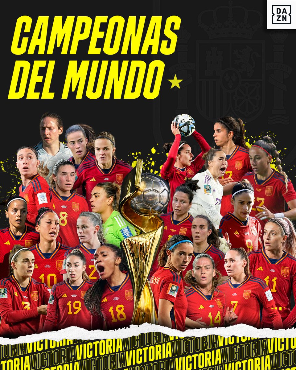 DAZN_ES's tweet photo. ¡CAMPEONAS DEL MUNDO! ⭐️

Esto sí que es una VICTORIA. El triunfo de todo un país. Es un grupo de mujeres que ha hecho HISTORIA para siempre. Es un MUNDIAL que ya es nuestro✨ https://t.co/druHPEddo1