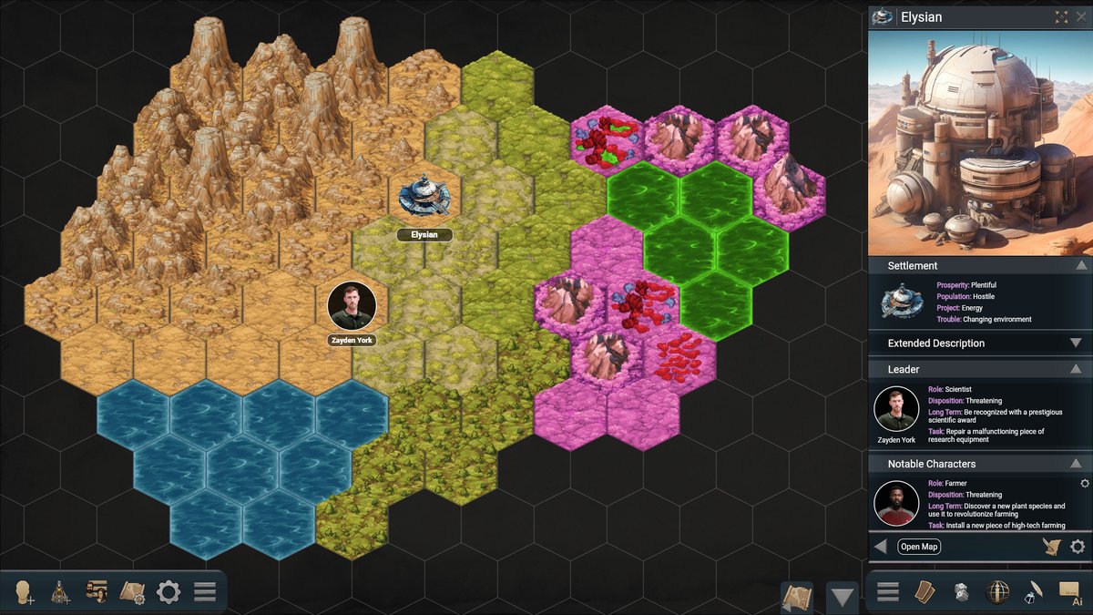 Check out this map I put together using the Augur, you can make some crazy combinations using the hex mapper tool and then fill your map with settlements, dungeons NPCs, and creatures.