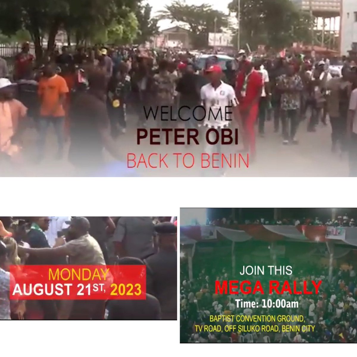 AishaYesufu's tweet image. Una hear wetin I hear? 
Dem say Peter Obi dey show for Benin City tomorrow Monday August 21st.
I say make I tell una. Abeg make una show welcome am oooh
