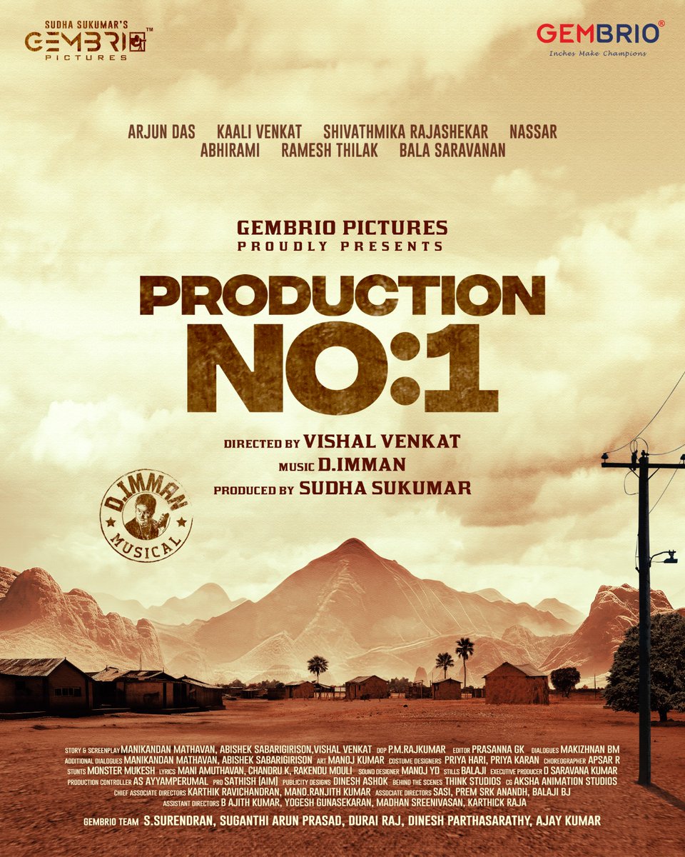 @gembriopictures Proudly Presenting 🙏🎉💐 #Production_No_1 Produced by @SudhaSukumar4 @kaizensukumar Director- @vishalvenkat_18 Music - @immancomposer Cast - @iam_arjundas | @ShivathmikaR | @nasser_kameela | @kaaliactor | @thilak_ramesh | @Bala_actor Editor -@editor_prasanna