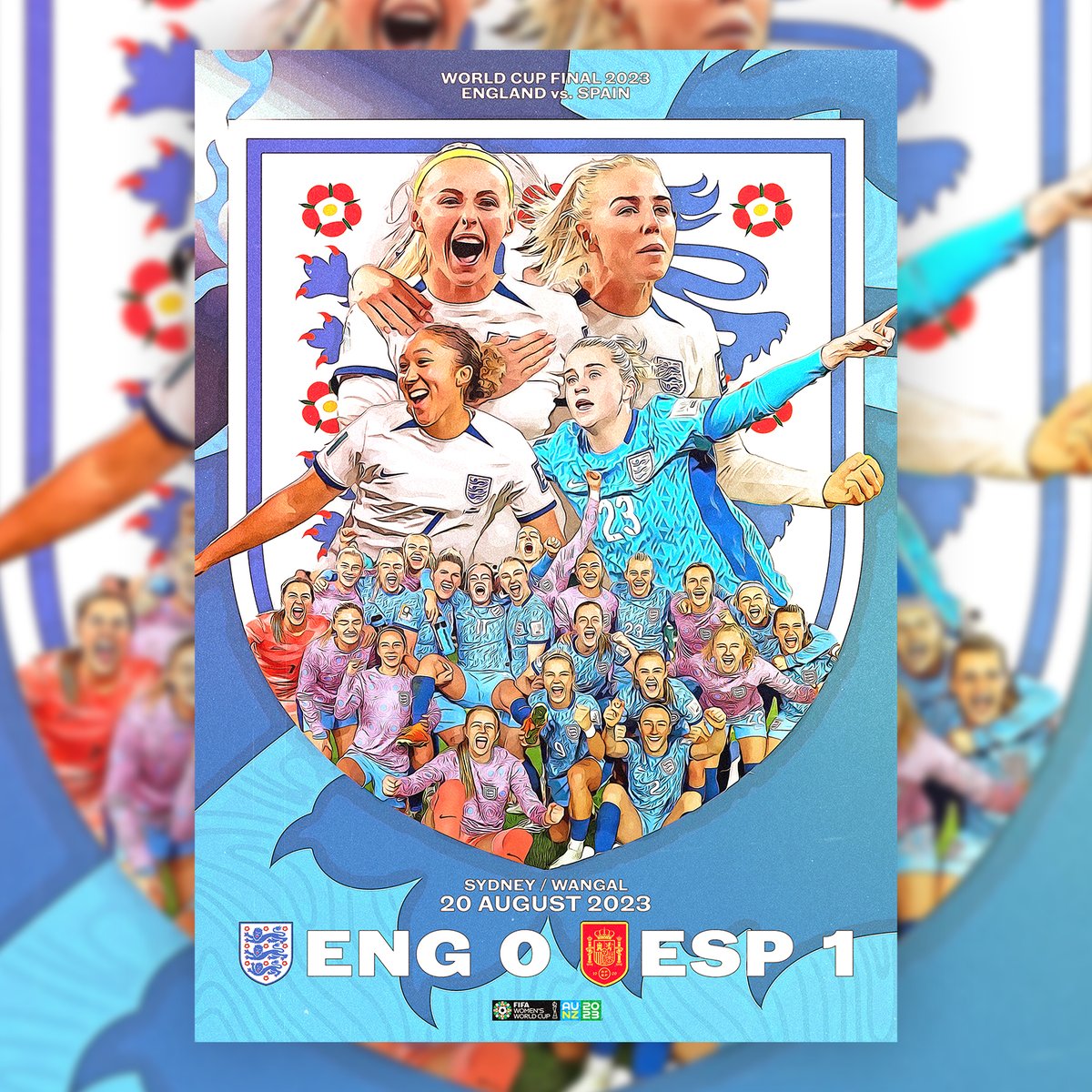 AGlassHalf's tweet photo. A disappointing end to an incredible @Lionesses campaign.

Here's a piece we did for them, had the result been different.

#ESPENG #Lionesses #FIFAWWC  #GraphicDesign #Illustration https://t.co/eKz80yS82H