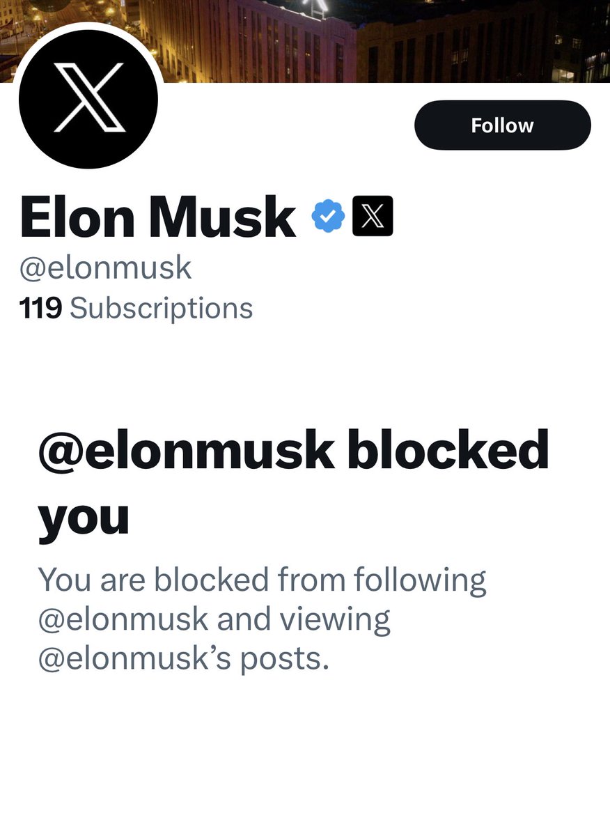 Uh - for some reason <a href="/elonmusk/">Elon Musk</a> blocked me. 

I guess he likes the block feature afterall - 😂