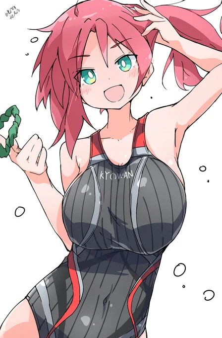 絵伝ちゃんが郷湾の競泳水着着る時は「無理矢理詰め込む」って言ってましたが、来弥さんや花浪ちゃんも大概多分詰め込む勢なんだろうなって思いました( 'ω') #アリスギア #アリスギアお絵かき 