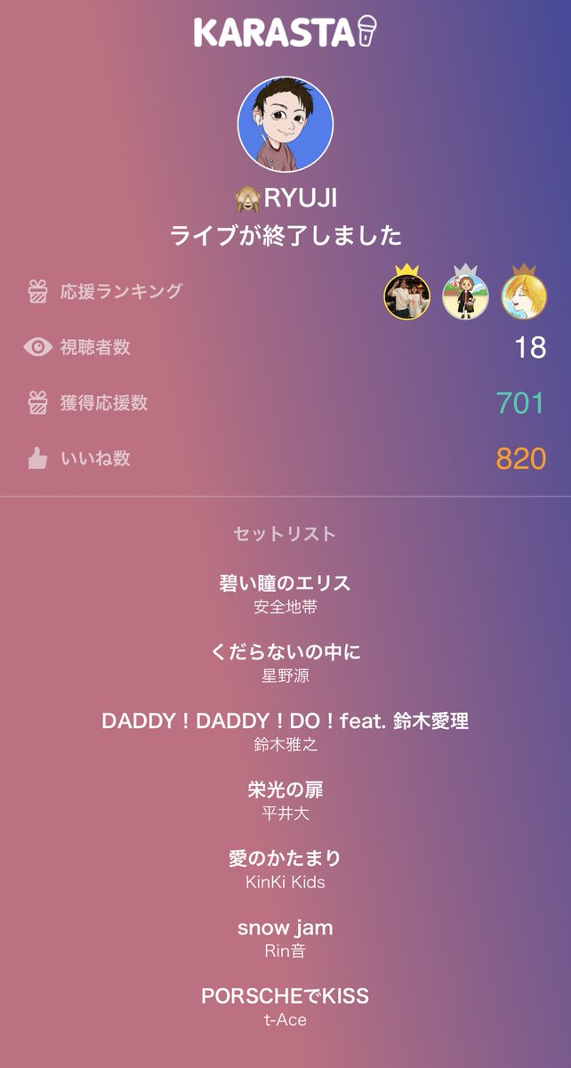 🙈RYUJIのライブ配信は最高の歌声でした！ありがとう！
#KARASTA #カラスタ karasta.net/profile/bw8587…