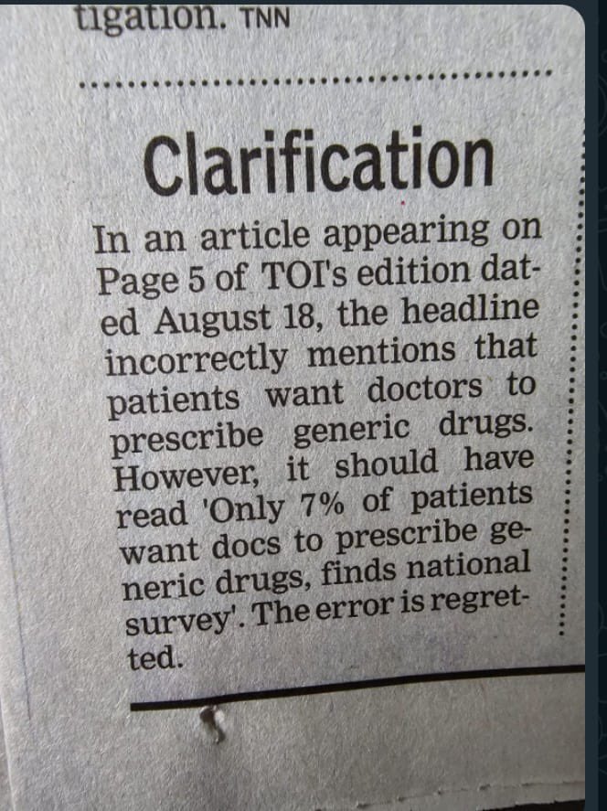 SoppimathSS's tweet image. How many read the clarification printed in some corner with less obvious article?
The media’s misleading big headlines  &amp;amp; clarifications as usual .
Deliberate? Or Error?
#Doctors #Treatment #TRP
