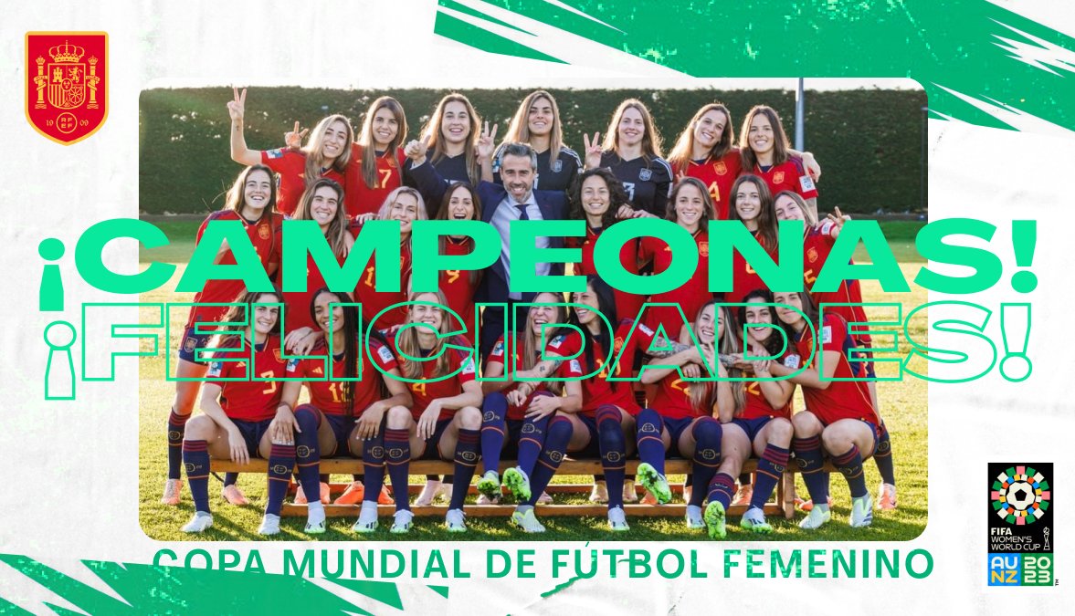 🇪🇸¡FELICIDADES, CAMPEONAS!🇪🇸
@SEFutbolFem 
¡Campeonas del Mundo!

#CopaFeminina #copadelmundo #legendarias