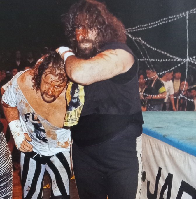 8/20/1995

Cactus Jack defeated Terry Funk in an Exploding Barbed Wire Death Match at IWA: King of the Death Match from Kawasaki Stadium in Kawasaki, Japan.

#IWA #KingoftheDeathMatch #CactusJack #MickFoley #TerryFunk #ExplodingBarbedWireDeathMatch