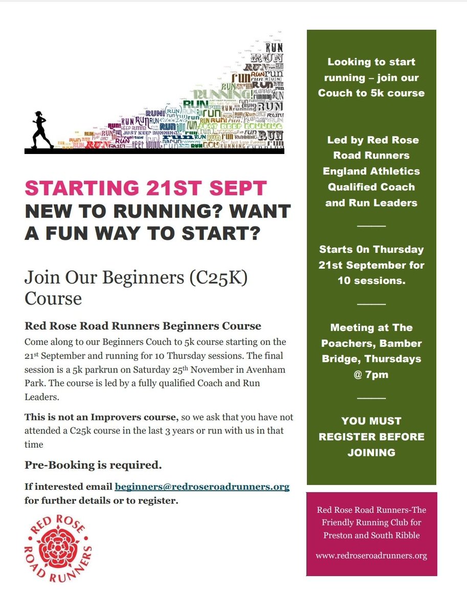 New Beginner's C25K Course starting soon.  Contact beginners@redroseroadrunners.org