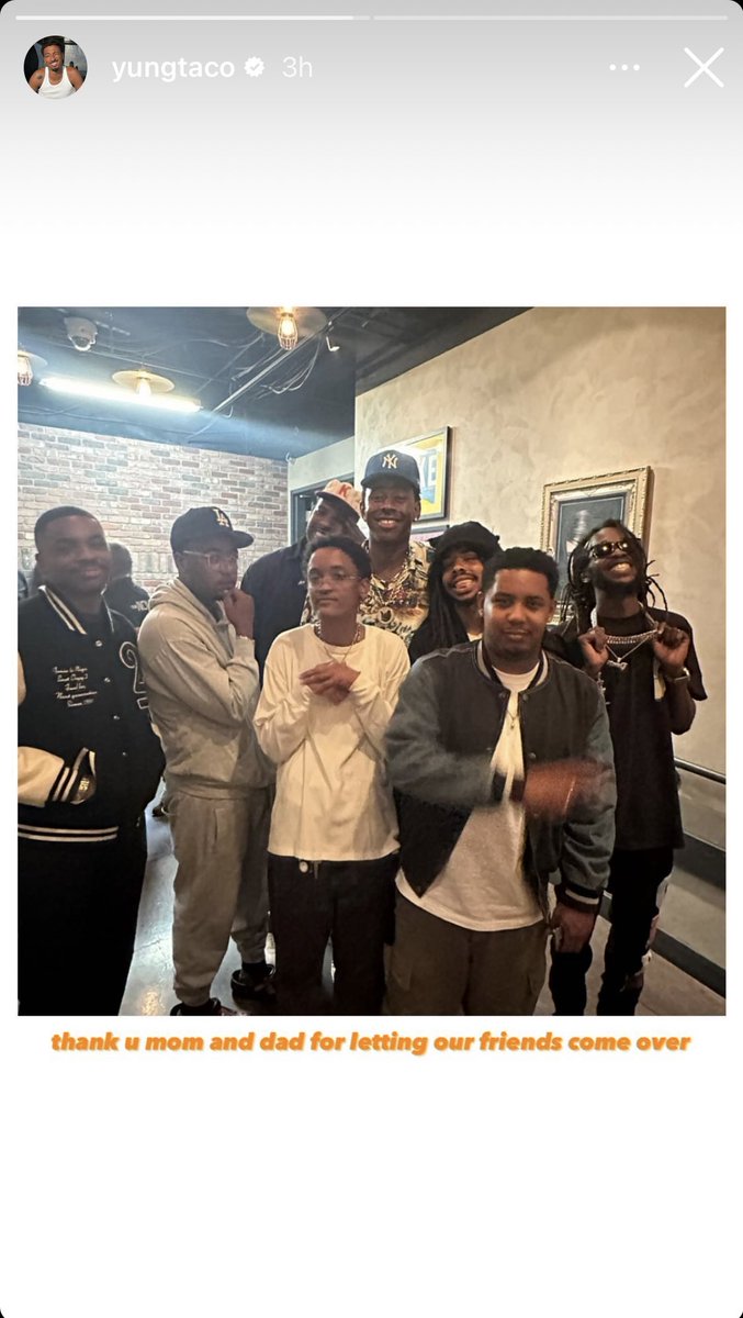 "thank u mom and dad for letting our friends come over"

via Taco's Instagram Story

#OFWGKTA