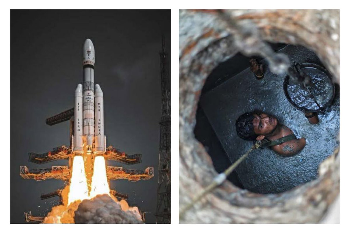 Prksh_Ambedkar's tweet photo. What @isro and #Chandrayaan3 have accomplished are applaudable and has indeed made the nation proud.

But how can WE live with the fact that our nation, which has been to the moon and back, has —
• Shame of the practice of manual scavenging,
• Caste Discrimination and Atrocities on #Dalits, #Adivasis and #OBCs,
• Persecution of #Muslims and #Christians and other minorities,
• Prevalence of rape, sexual assault, and violence, 
• Poor and inaccessible healthcare, multidimensional poverty, youth struggling for jobs, and 
• Modi and BJP-RSS, who demonises India’s Vanchits and Bahujans

Ask yourself — Are you still proud? Which rocket will propel our society out and far from the Merchants of Hate, Casteism and Death?

Jai Bhim 💙 Jai Hind 🇮🇳