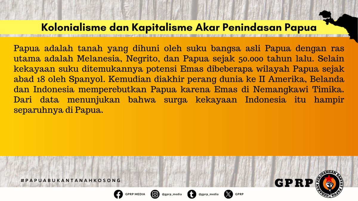 GPRP2022's tweet photo. Kolonialisme dan kapitalisme adalah akar penindasan di Papua.
#gerakan_perjuangan_rakyat_papua
#gprp
#gerakanperjuanganrakyatpapua
#akarpenindasanpapua
#kolonialismepapua
#kapitalismepapua
#lawankolonialismekapitalisme
#papuabukantanahkosong https://t.co/ZaSRDNNmBE