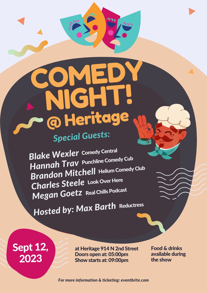 Comedy Night at Heritage on North 2nd Street in Philly! 9/12 9pm. Great lineup! Tickets: eventbrite.com/e/comedy-night…

with <a href="/BlakeWexler/">Blake Wexler 🫵</a> <a href="/hannahtrav/">Hannah Trav</a> <a href="/Barack_Obiscuit/">brandon mitchell</a> Charles Steele and <a href="/MegGoetzMoney/">Megan Goetz</a> !