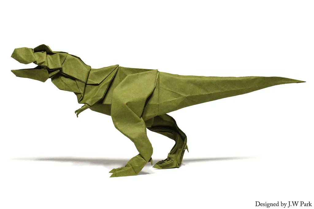 Tyrannosaurus 1.5, designed and folded by J.W Park (source: buff.ly/3YAknqD) #origami #tyrannosaurus #trex