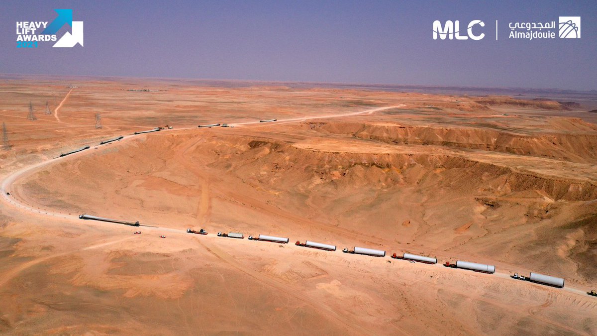 AlmajdouieL's tweet image. on #WorldPhotographyDay, we celebrate our team&apos;s achievement! This photo of #transporting components for the Dumat Al Jandal wind farm won Photo of The Year: Overland at the 2021 Heavy Lift &amp;amp; Project Forwarding International Readers’ Vote Awards. 

@HeavyLiftPFI