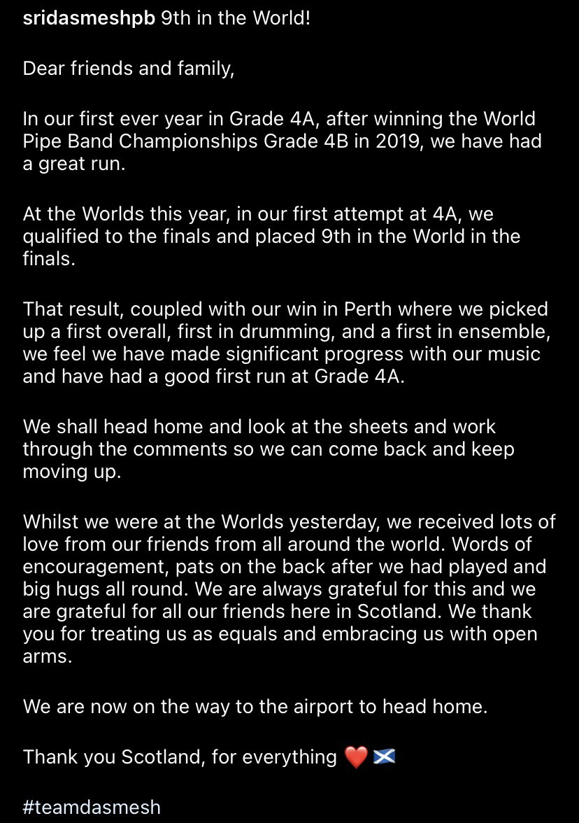 9th at <a href="/glasgowworlds/">World Pipe Band Championships - WPBC</a>! 
#TeamDasmesh