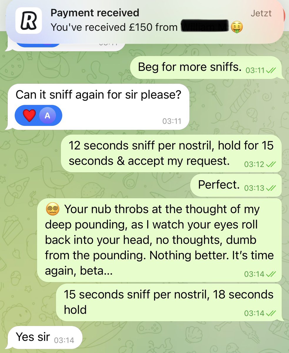 Part 11: The slave relapsed with a tribute of 20£ and I immediately started my session with him. 
🥵 You will never feel more euphoric than the moment you begin to send uncontrollably. 
🤤 Being reckless and living on the edge is what makes you feel horny. 
🔥 +320£ // 2680£