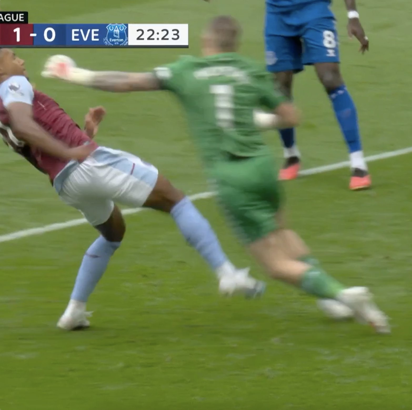 Aston Villa were awarded a penalty and doubled their lead after this foul on Jordan Pickford in the box. 📺 @USANetwork