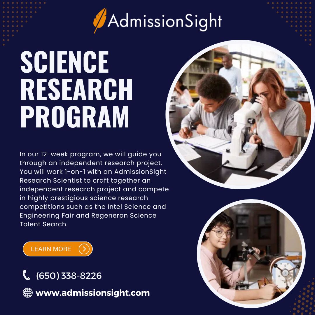 AdmissionSight's tweet image. Science Research Program
Our 12-week program will guide you through an independent research project.
#ScienceResearch #ResearchProgram #IntelISEF #RegeneronSTS #STEMResearch #ScienceCompetitions #StudentScientists #ResearchMentorship #ScienceFair #STEMEducation #ResearchProject