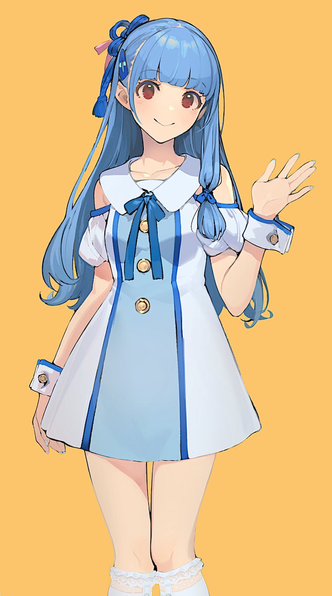kotonoha aoi 1girl solo blue hair long hair dress smile simple background  illustration images