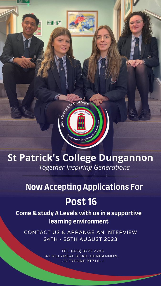 StPatsCollege's tweet photo. St Patrick’s College look forward to welcoming applications from students seeking to study A Level courses at Post 16 🎉
We have a wide range of A Level and BTEC/OCR courses to choose from alongside a broad range of extra-curricular and enrichment opportunities.

DM us for more✨ https://t.co/8olgGKQdb9