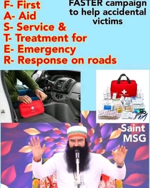 When we see any accident on road then we should do help on that time as we should keep faster kit on car as we can help accidental victims. #HelpAccidentVictims 
#Humanity
#FasterCampaign
#RoadAccident
#SavingLives
#SelflessService
#DeraSachaSauda
#BabaRamRahim
#RamRahim