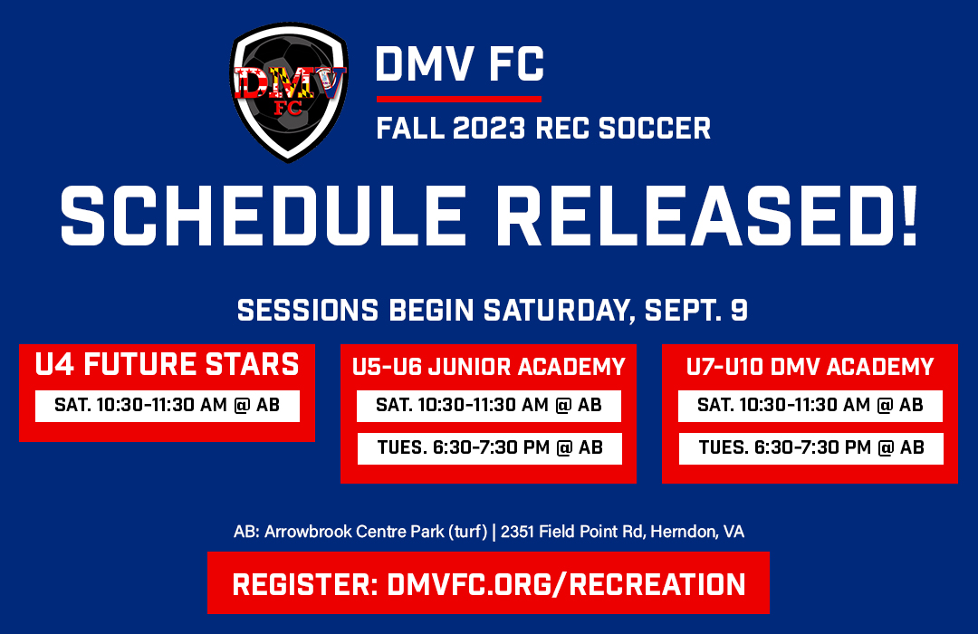 8️⃣ weeks of pure fun 😎

The full schedule is now available for our fall rec programming! Players age 3-10 of all skill levels welcome.

Only 20 days left to register! Learn more on our website: dmvfc.org/recreation/fal…

#UnityThroughExcellence
