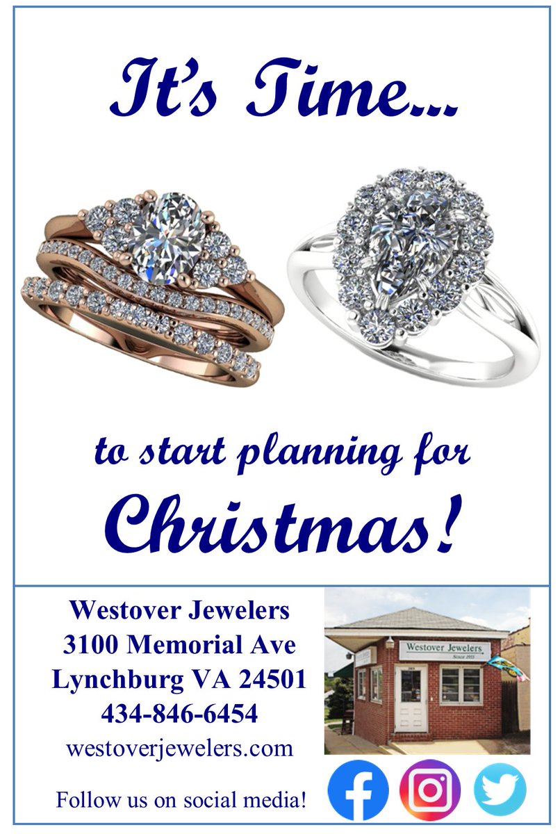 WestoverJewel's tweet photo. This week's ad: It's hard to believe, but Christmas is coming fast! Get a head start on your custom jewelry designs at Westover Jewelers.
.
.
.
.
.
#shoplocal #shopsmall #shopLYH #LynchburgVA #LynchburgVirginia #localjeweler #localjewelrystore #customjewelry #jewelrydesign https://t.co/Yn8U3RS4Fh