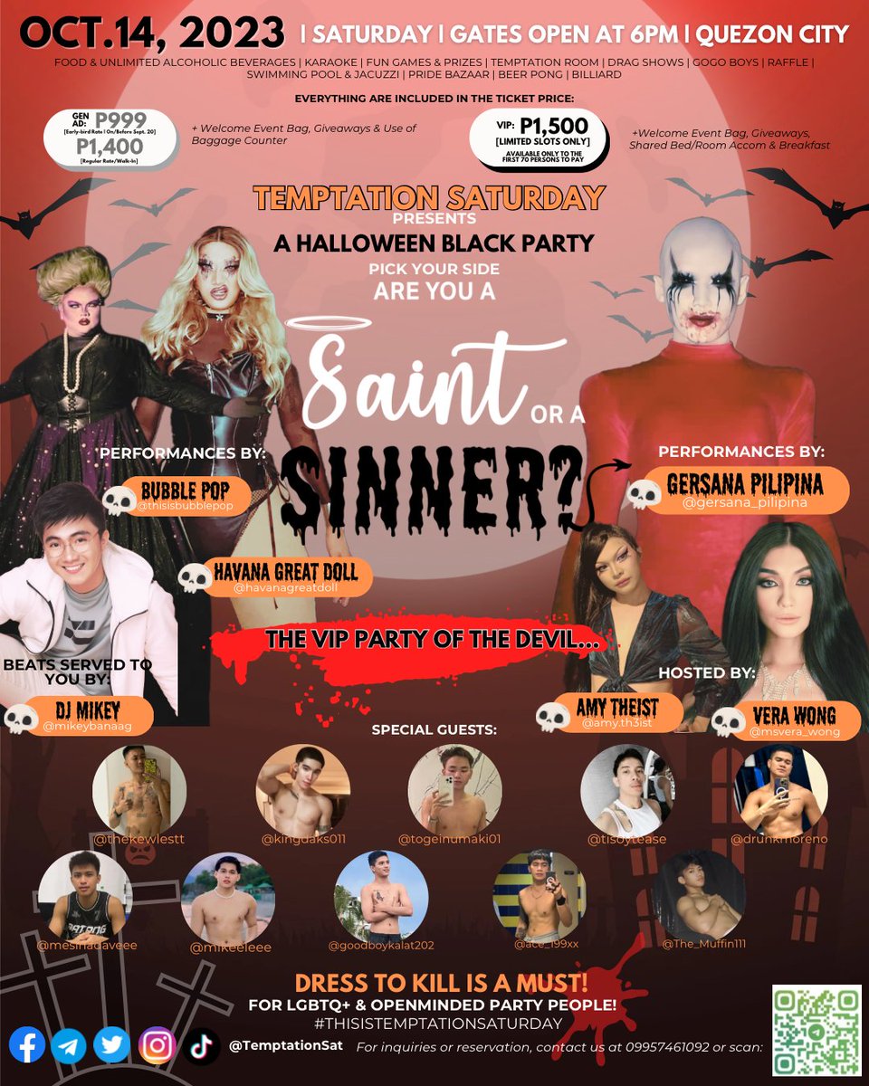 Are u ready to enter the devil's playground? We've invited all the freaks, angels, creeps and everyone in between for a wild black party. We're warning u as we're unleashing hell on earth so pick your side now - ARE YOU A SAINT or a SINNER? Mark ur calendar this October 14!