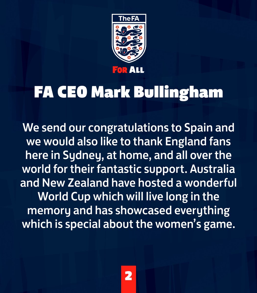 'Everyone is hurting this evening, but we are so proud of the Lionesses, Sarina and the whole support team.' A message from our CEO Mark Bullingham...