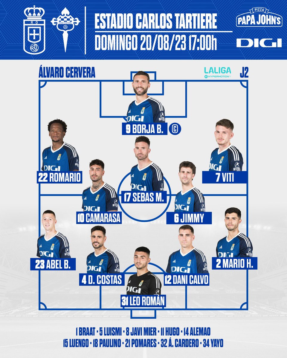 ⚔️ Nuestro once #ConTodoAnteTodo ⚔️

#RealOviedoRacingFerrol
#VamosOviedo 🔵⚪️
#DíadePartido