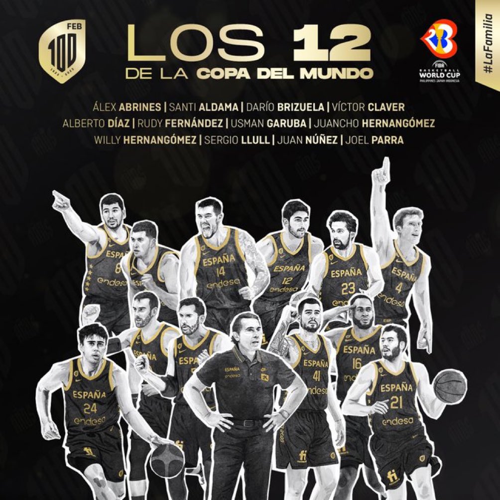 PasionBasketNBA's tweet photo. OFICIAL ‼️ Los 12 jugadores de España para el Mundial:

Juan Núñez
Alberto Díaz
Sergio Llull
Dario Brizuela
Rudy Fernández
Álex Abrines
Víctor Claver
Joel Parra
Juancho Hernangómez
Santi Aldama
Willy Hernangómez
Usman Garuba

Esta es la lista DEFINITIVA

¡VAMOOOOOOS! 👊🏻 https://t.co/MZsaQJjuSP