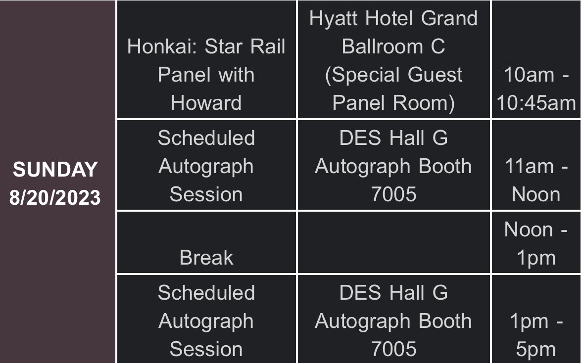 Last day of @itsanimemagic! Starting off the day with a HONKAI STAR RAIL PANEL with @TheHowardWang!! So if you’re a Honkai Star Rail fan and are in Chicago, come through! And then I’ll be signing the rest of the day 🫡