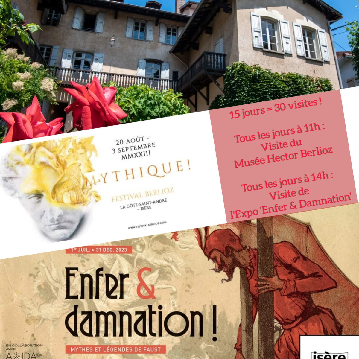 C'est parti pour 15 jours non stop de visites quotidiennes au <a href="/MuseeBerlioz/">Musée Hector-Berlioz</a> dans le cadre du <a href="/FestivalBerlioz/">Festival Berlioz</a> : 
- 11h : visite du musée
- 14h : visite de l'expo 'Enfer et Damnation' 

C'est gratuit, profitez-en ! 😉

#festivalberlioz #museehectorberlioz
#culture #isere <a href="/CDIsere/">Isère</a>