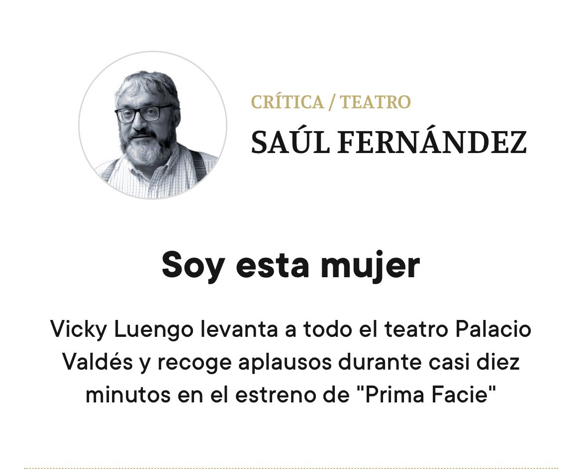 Victoria Luengo (@vickyluengo) on Twitter photo PRIMA FACIE 🫀 La noche del estreno del viernes no se me olvidará en mucho tiempo. Gracias.
En los <a href="/TeatrosCanal/">Teatros del Canal ▪️ Comunidad de Madrid</a> a partir del 31/08. Solo 16 funciones.
Fotos de Omar Antuña. PRIMA FACIE 🫀 La noche del estreno del viernes no se me olvidará en mucho tiempo. Gracias.
En los <a href="/TeatrosCanal/">Teatros del Canal ▪️ Comunidad de Madrid</a> a partir del 31/08. Solo 16 funciones.
Fotos de Omar Antuña.
