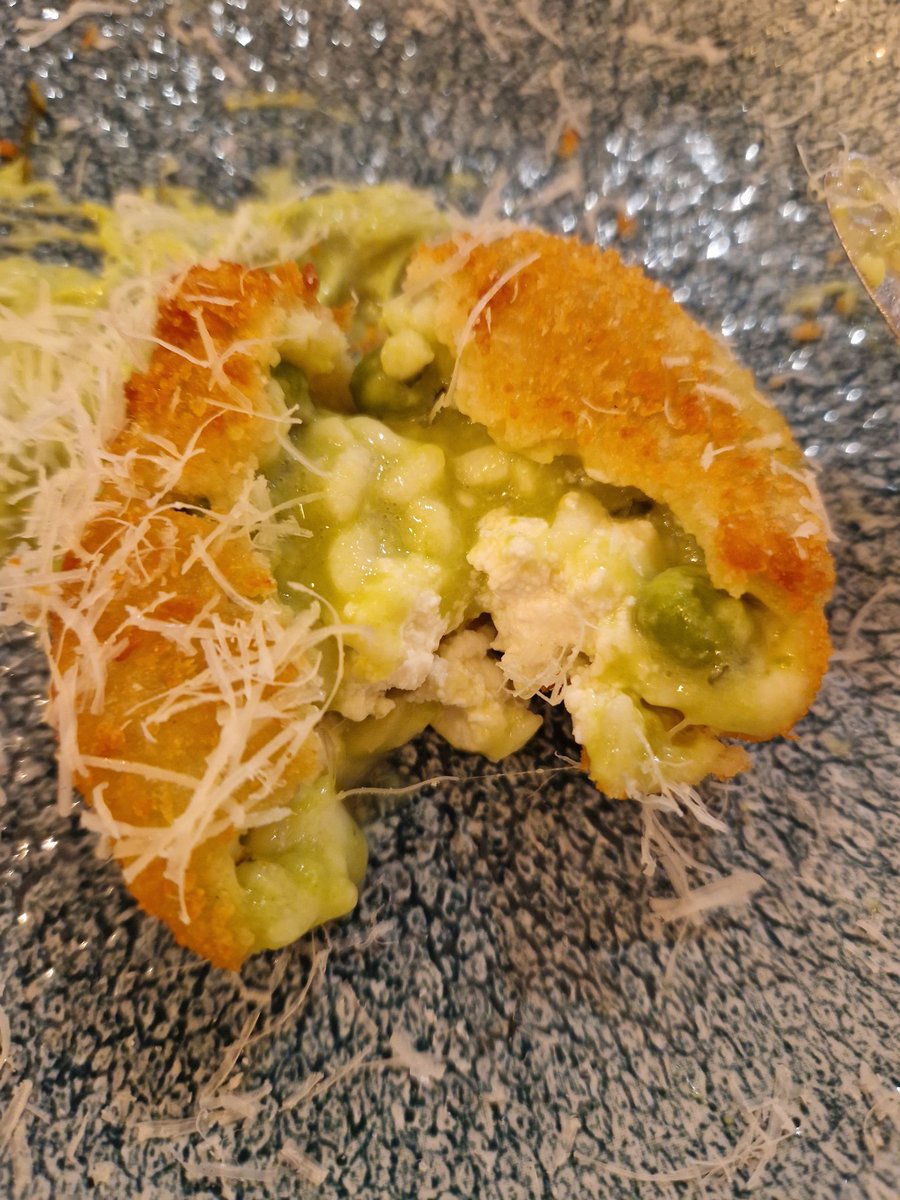 Know the way I was full of my own importance earlier this week grading my peas to make Pea, Mint &amp; Feta Risotto?
Well, that was knocked out of me &amp; I was put me back in line with <a href="/ChefAlanBarrins/">Alan Barrins</a> Pea, Mint &amp; Feta Arancini at lunch today 
I'm not at the races, these are incredible