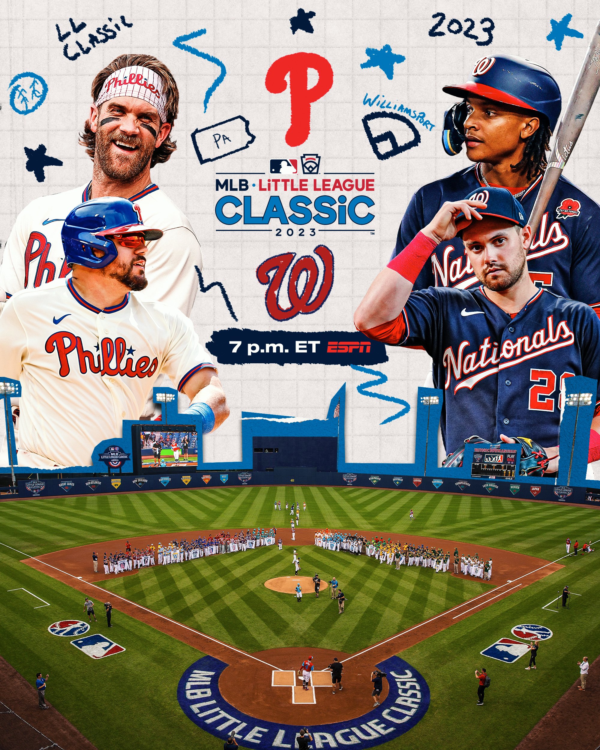 MLB on X: The fun is almost here! Watch @Phillies vs. @Nationals at 7 p.m.  ET on @ESPN in The #LittleLeagueClassic from Williamsport.   / X