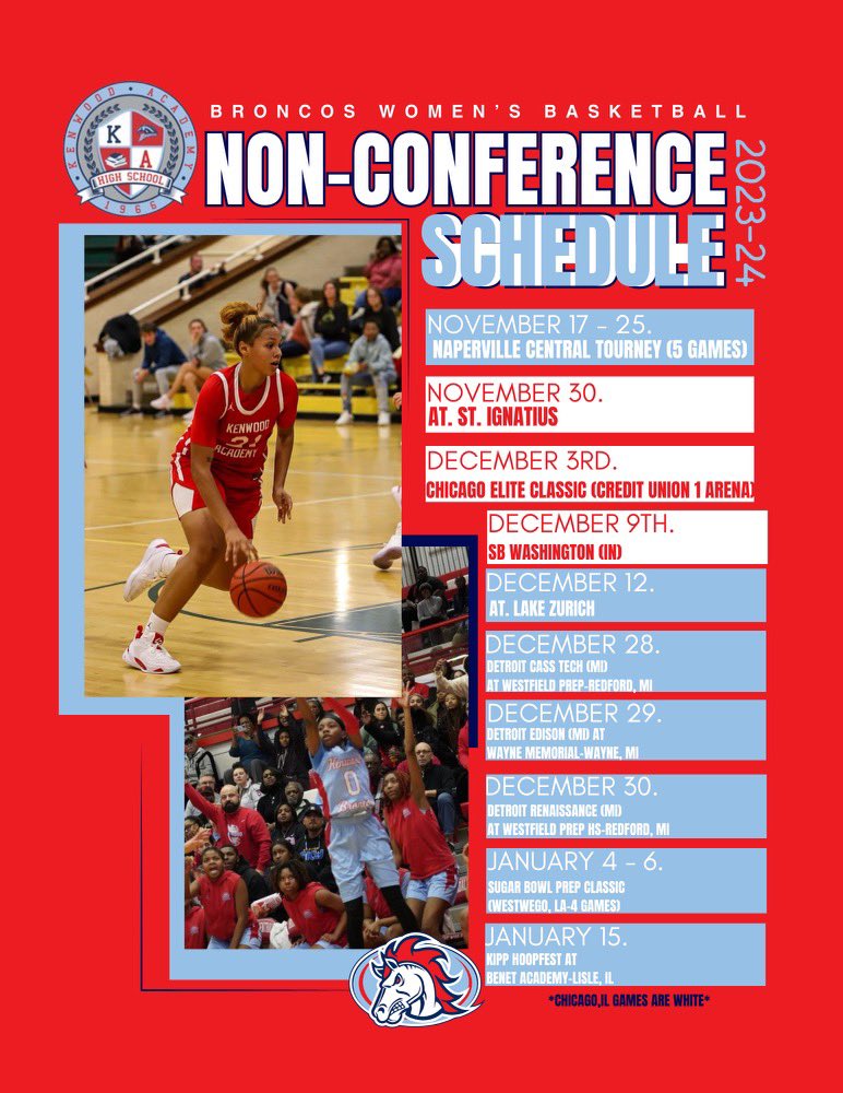 Our schedule features: 
-Game vs a Top 5 ‘26 nationally
-Top Teams from Indiana, Michigan and Louisiana
-Several Major Illinois Events
#KenwoodBasketball
<a href="/KenwoodSports/">Kenwood Academy Sports</a> <a href="/BroncoSociety/">Kenwood Academy</a> <a href="/CPLAthletics/">Chicago Public League Athletics</a> <a href="/Jumpman23/">Jordan</a> <a href="/culture_chi/">HerChiCulture</a> <a href="/mikeclarkpreps/">MikeClarkPreps</a> @BAHoopsIL <a href="/MHS_Girls_/">Midwest Hoops Spotlight</a> <a href="/PGHIllinois/">Prep Girls Hoops Illinois</a>