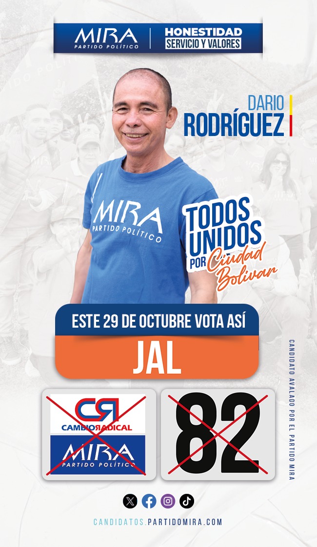 Dayros_RR's tweet photo. Para mí es un honor ser candidato por el @partidomira trabajaremos con honestidad y transparencia en nuestra Localidad Ciudad Bolivar 💪🏼🤩

#TodosUnidosPorBogota
#TodosUnidosPorCiudadBolivar
#Elecciones2023
#Mira https://t.co/RUXJVnJJIJ