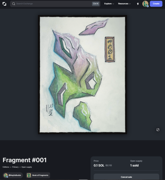 Fragment #001 Live on <a href="/exchgART/">Exchange Art</a> !

Mint will stay open for 24 hours and then be closed forever!

Own a part of Zillenian History by holding a Zen Fragment 

Mint Price : 0.1 Solana
Mint Link : exchange.art/editions/DRZPn…