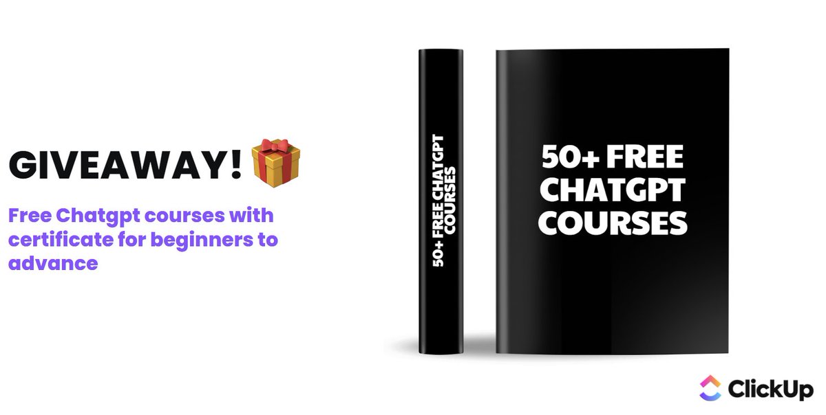 With ChatGPT people are earning 6-7 figures and automating all their tasks. 

But most do not have enough knowledge.

I created ChatGPT Courses to help you go from beginner to advance 

 FREE for 24 hours!
 
1. Follow <a href="/EricaClickup/">Erica Dias</a>
2. Repost this post 
3. Reply "Courses"