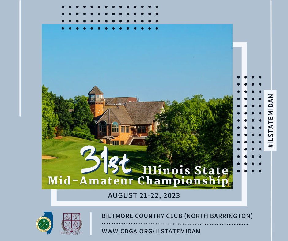 CDGAGolf's tweet photo. Bilt different.

The state's top ams age 25 and up will tackle @BiltmoreCC for the 31st #ILStateMidAm, Aug. 21-22. The 78-golfer field features 11 past winners of CDGA Championships, including reigning State Mid-Am victor Chadd Slutzky.

FULL PREVIEW: https://t.co/RZh8ldtttt https://t.co/dnSPEplL8i