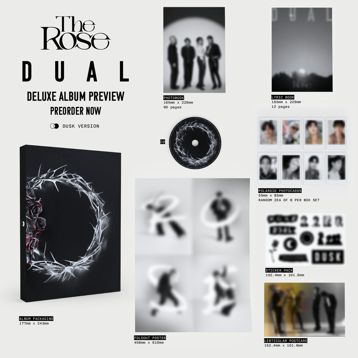 [DUAL] Physical Album Preorder Deluxe Album – Dusk Version Preorder Now: officialtherose.store/products/pre-o… More information: officialtherose.com/dual-album #TheRoseDUAL #TheRose #더로즈
