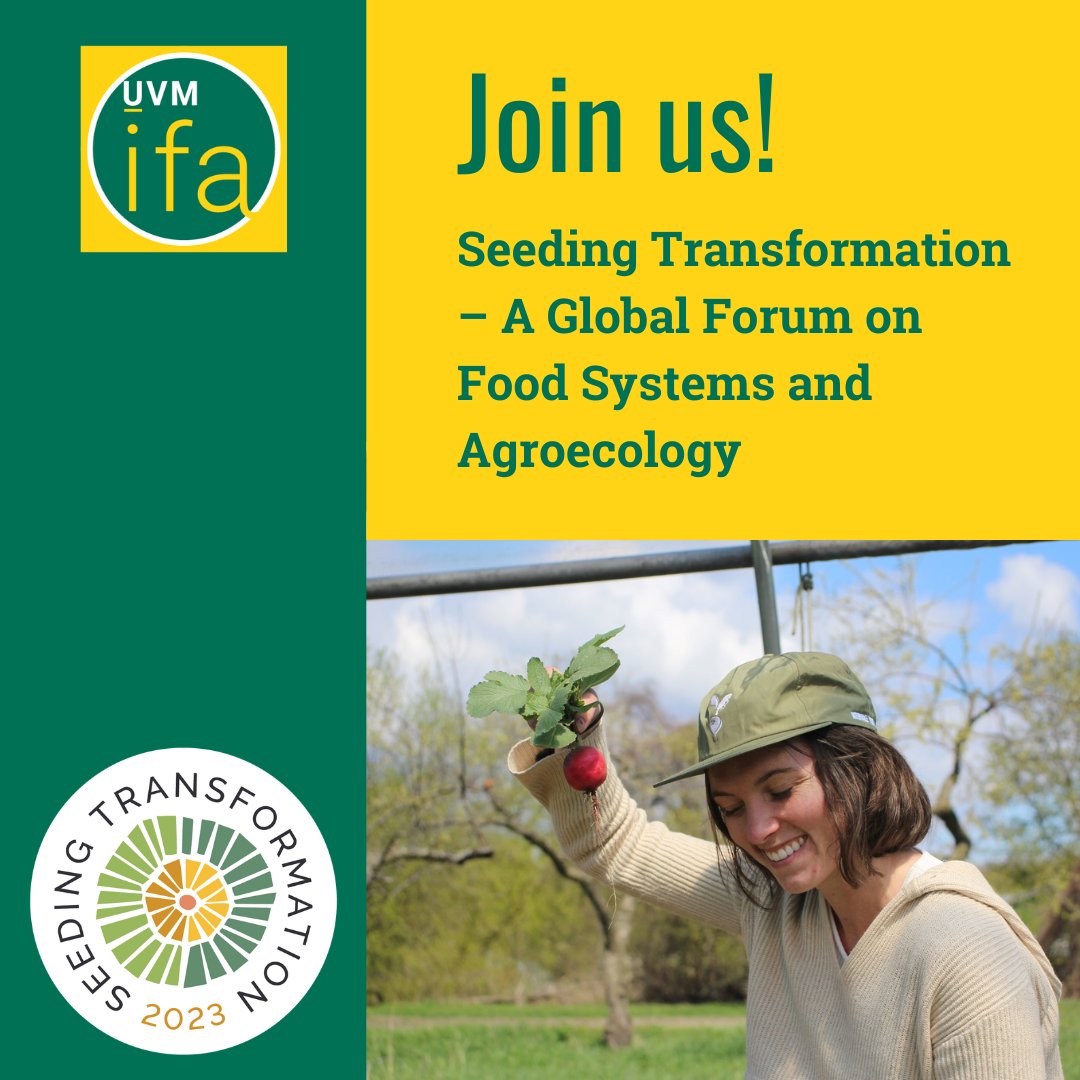 Agroecology_UVM's tweet photo. Have you heard about our upcoming event?
🌱 Who? @Agroecology_UVM & guests
🌱 What? A public conference
🌱 Where? Davis Center
🌱 When? 9/18/2023, 1-7:30pm
🌱 Why? To discuss food systems transformation
Register: https://t.co/sFyg7gHuPb
#agroecology #seedingtransformation https://t.co/ZSKcMBlsYD