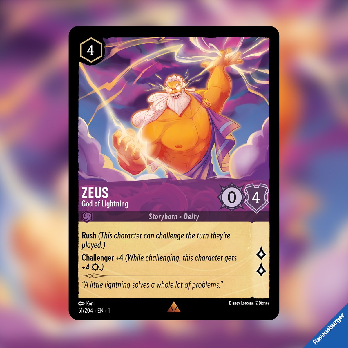 Today is the release of the new TCG from @RavensburgerNA called @disneylorcana.
I’ve been working on a few cards for the first chapter like this one : Zeus God of lightning !

Do you like TCG ? What do you think about my Zeus ?
#Disney #Lorcana #TCG #TheFirstChapter #Zeus